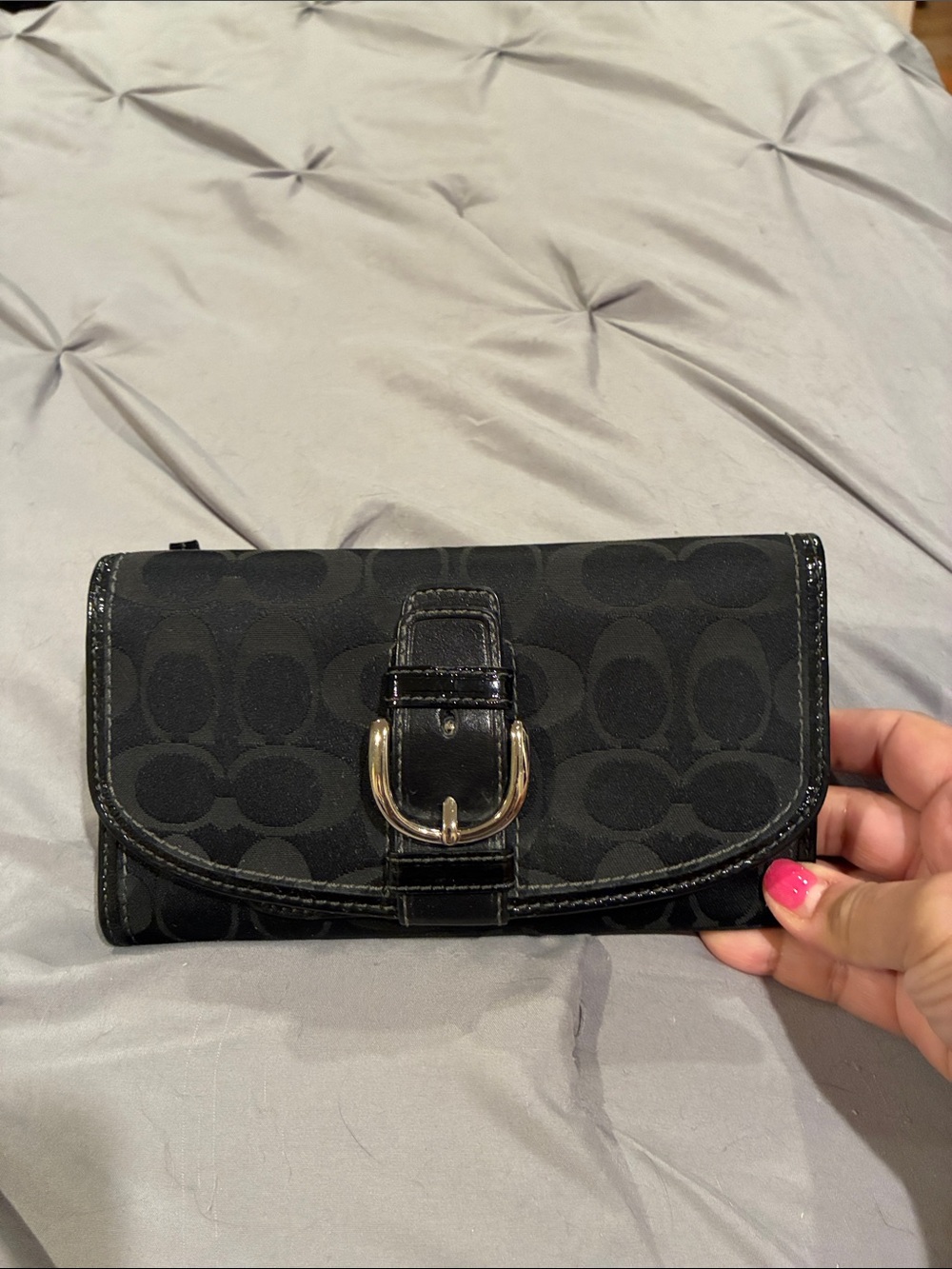 Coach Vintage Black Signature Wallet with Buckle Accent and checkbook Cover